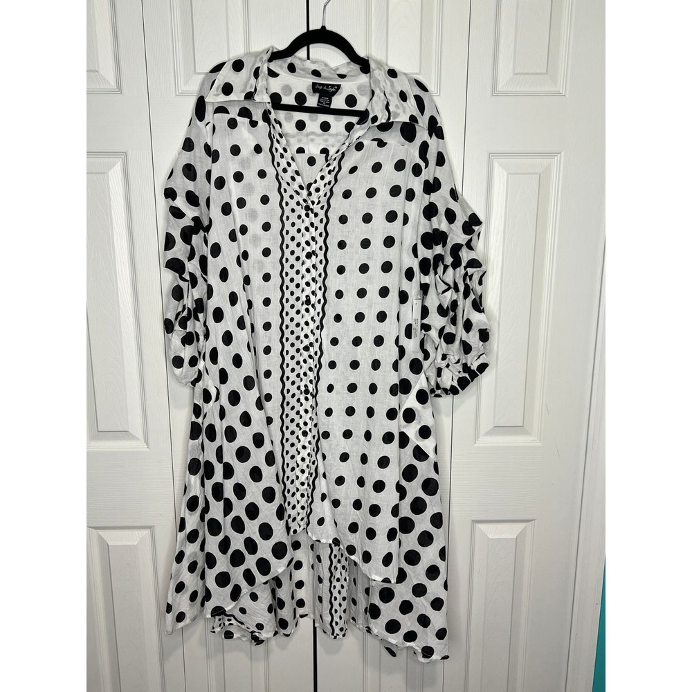 Step In Style Polka Dot Lagenlook Dress Boho Minimalist Black White Cotton 3X